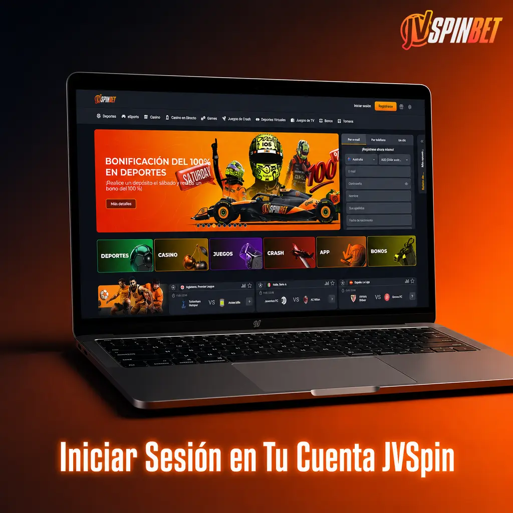 Pantalla de inicio de sesión en JVSpin con campos para ingresar correo electrónico o teléfono y contraseña