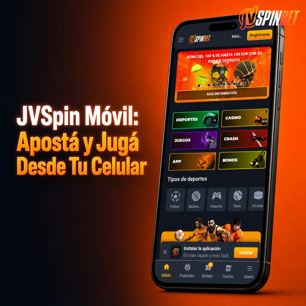 App móvil de JVSpin para apostar en casino y deportes desde tu celular con conexión estable