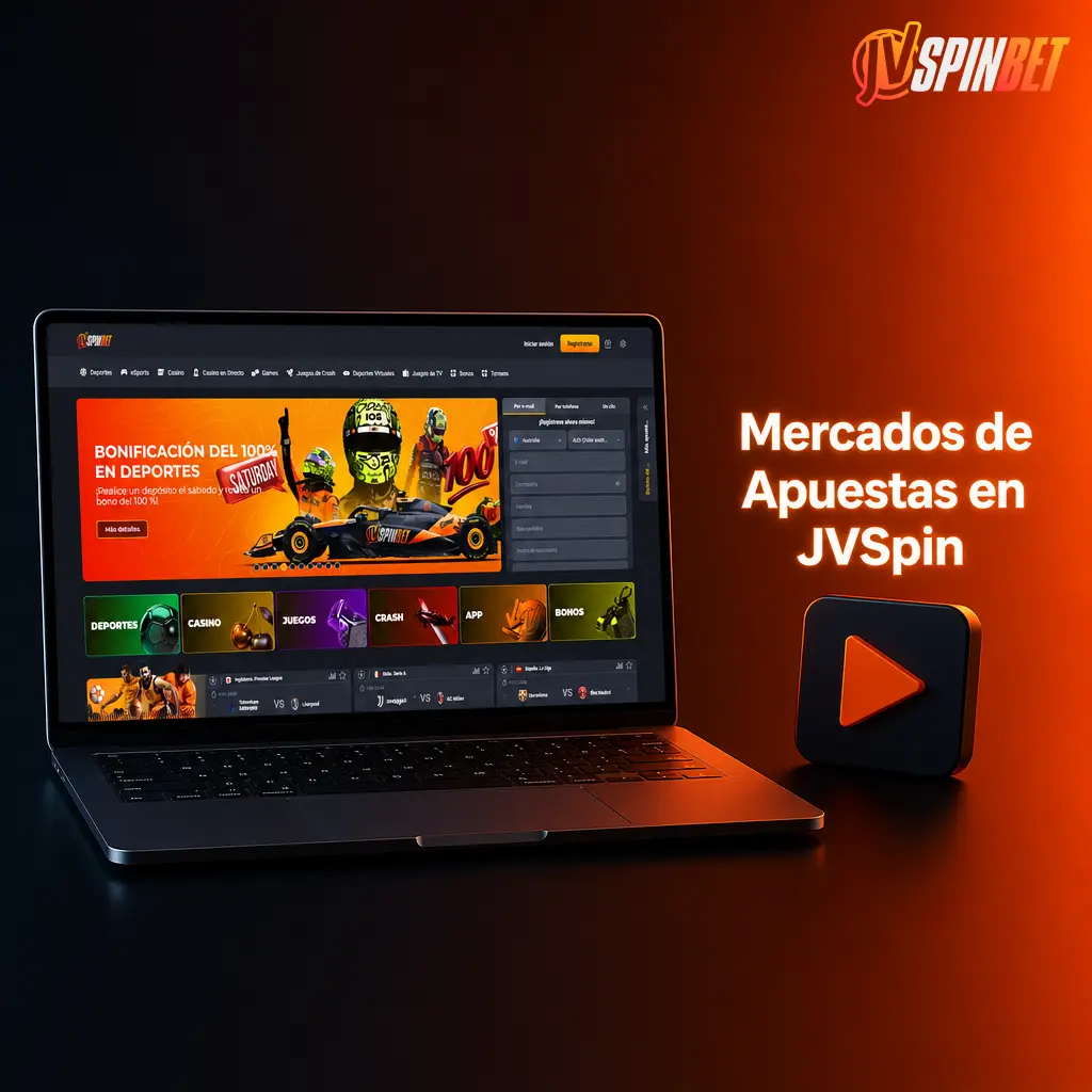 Mercados de apuestas en JVSpin: 1X2, hándicap, over/under y más opciones para apostar en deportes.